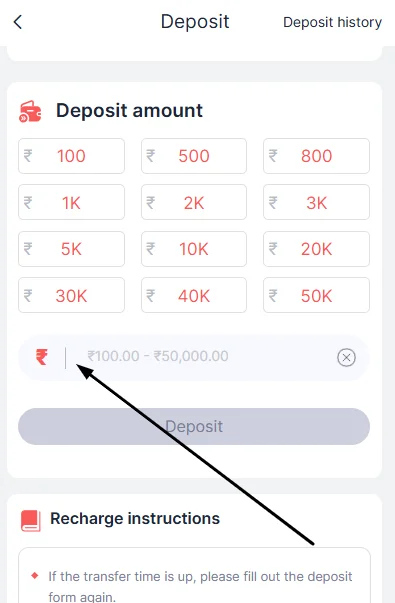 enter the amount to deposit